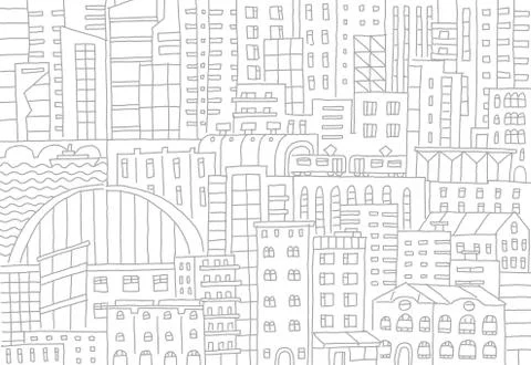 Big city background texture skyscraper sketch buildings. Gray line skeleton Stock Illustration