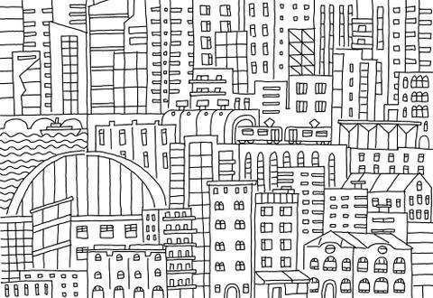 Big city background texture skyscraper sketch buildings line skeleton strokes Stock Illustration