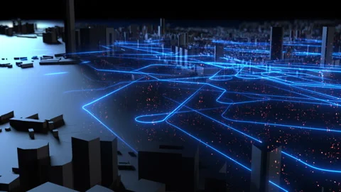 Big city of big data, animation of the city is executed in a casual dark styl Stock Footage 149803252