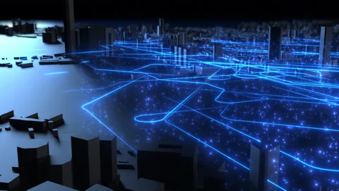 Big city of big data, animation of the city is executed in a casual dark styl Stock Footage 149803285