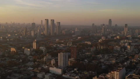 Big city Buenos Aires aerial in autumn Sunrise 4K Stock Footage