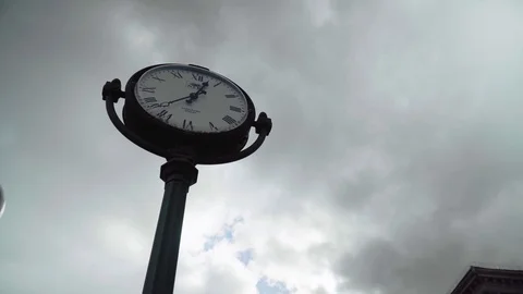 Big city clock with the cloudy sky background Stock Footage 126955053
