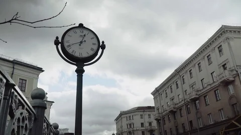 Big city clock with the sky background Stock Footage 126955058