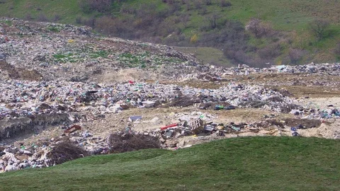 Big city dump where crows and seagulls fly Stock Footage 105634234