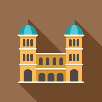 Big city hall building with columns and towers flat design illustration Ilustración de archivo