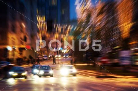 Big City Life At Night. Dynamic Motion Blur