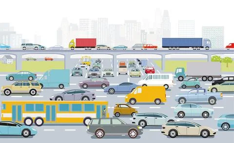 Big city in rush hour with an intersection  illustration Stock Illustration