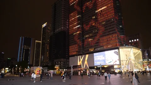 Big city square with skyscraper at night, China. Stock Footage 109791081