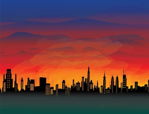 Big city at sunset Stock Illustration