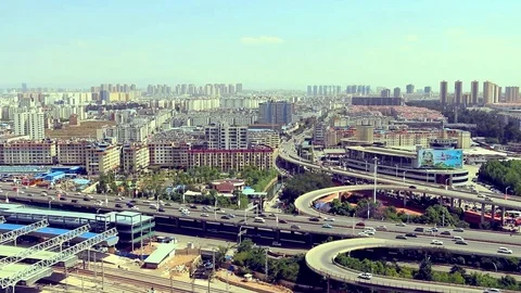 Big City View With Highway In The Foreground (Time Lapse) Stock Footage 86705632