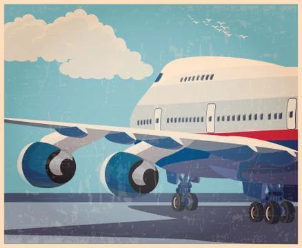 Big civil aircraft old poster Stock Illustration
