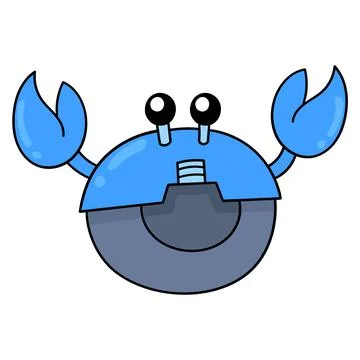 Big clawed blue robot crab, doodle icon drawing Stock Illustration