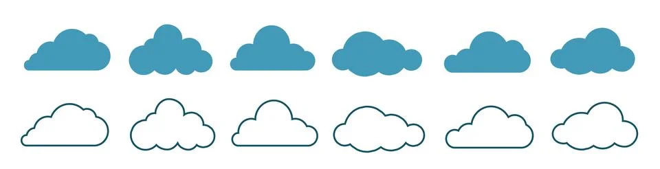 Big Cloud Flat two colour minimal icon set. Vector Stock Illustration