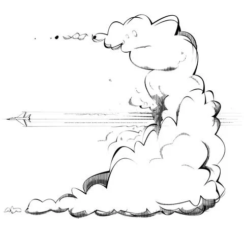 Big cloud is pierced by a jet plane Stock Illustration