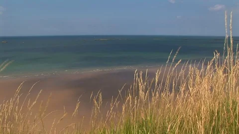 Big cloud shadows moving across Gold Beach Normandy, France Stock Footage 101206713