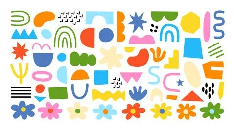 Big collection of abstract brutalist geometric symbols and objects in Y2k style Stock Illustration