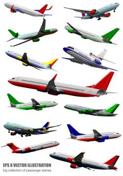 Big collection of airplane on the air. vector illustration Stock Illustration