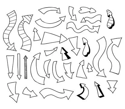 Big collection of arrows and pointers, shapes. Vector hand drawn linear doo.. イラスト素材