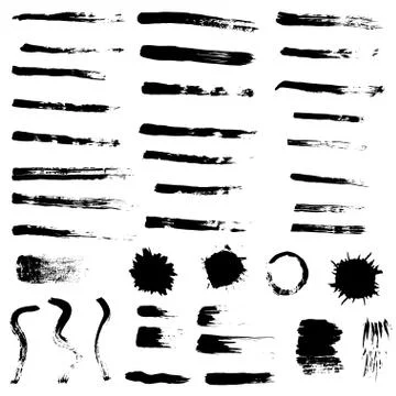 Big collection of black ink, vector brush strokes, tassels, grunge brush line Stock Illustration