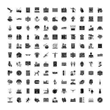 Big collection of black vector glyph icons grid Ilustración de archivo