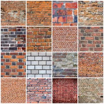 Big collection of brick texture backgrounds Stock Photos