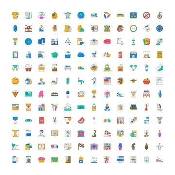 Big collection colored linear web icons set Ilustración de archivo