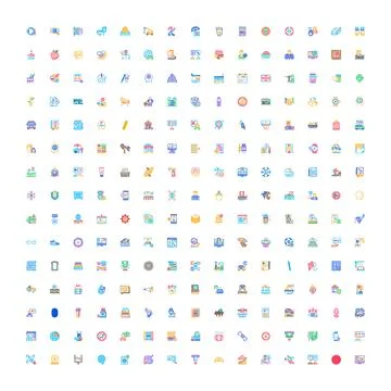 Big collection of colorful flat line icons Stock Illustration