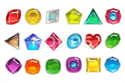 Big collection of colorful valuable stones in different shapes. Square, round Stock Illustration