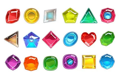 Big collection of colorful valuable stones in different shapes. Square, round Stock Illustration