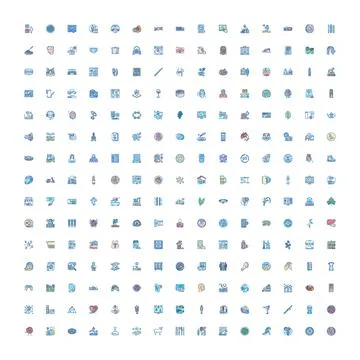 Big collection of flat line style icons set Illustrazione stock