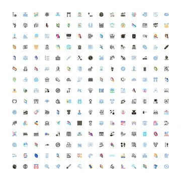Big collection of flat outline web interface icons Illustrazione stock