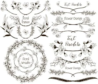 Big Collection of Floral Design Elements, Dividers, Frames Stock Illustration