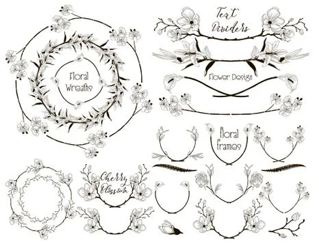Big Collection of Floral Design Elements, Dividers, Frames Stock Illustration