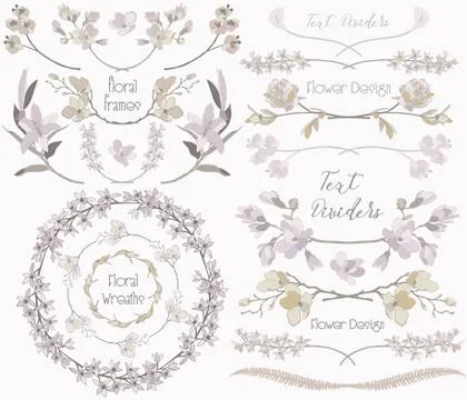 Big Collection of Floral Design Elements, Dividers, Frames Stock Illustration