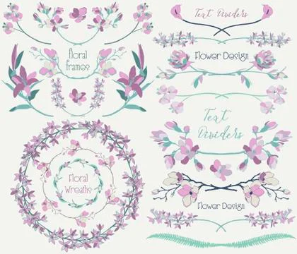 Big Collection of Floral Design Elements, Dividers, Frames Stock Illustration