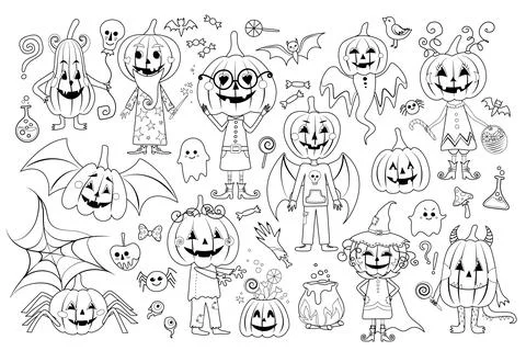 Big Collection of Halloween Characters Stock Illustration