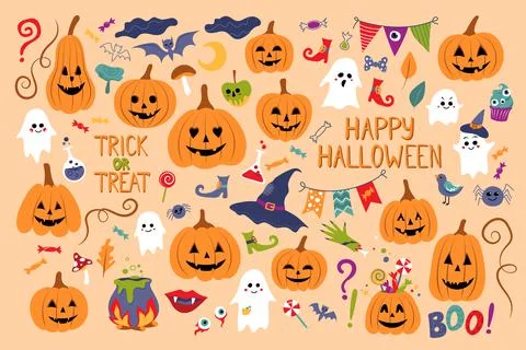 Big Collection of Halloween Elements 库存插图