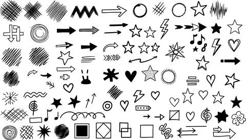 Big collection of hand drawn vector doodle elements, sketchy black arrows, .. Illustrazione stock