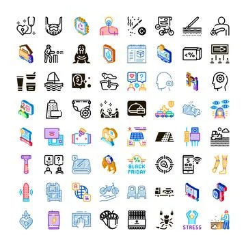 Big collection many different icon set glyph Stockillustratie