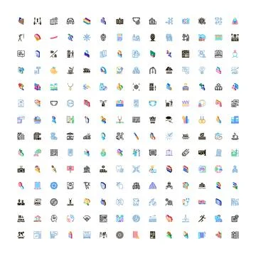 Big collection of modern diverse isometric icon set Illustrazione stock