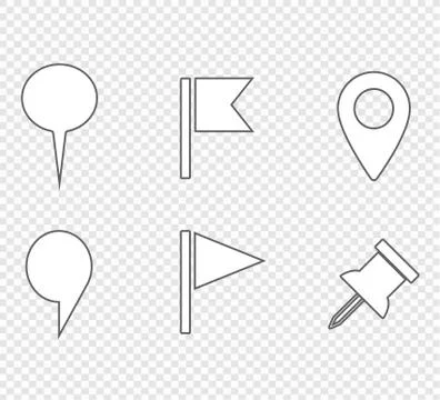 Big collection of navigation points for map flat design on a transparent back Stock Illustration