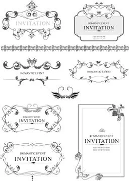 Big collection of ornate vector frames and ornaments with sample text. Perfec Stock Illustration