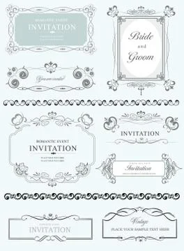 Big collection of ornate vector frames and ornaments with sample text. Perfec Stock Illustration