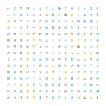 Big collection of outlined colored mobile app icons Stock Illustration