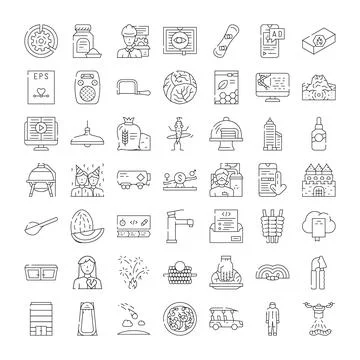 Big collection of outlined pictograms representing various concepts Illustrazione stock