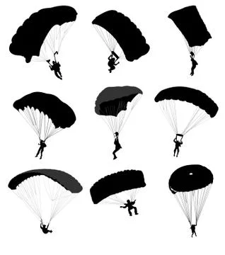 Big collection of parachutists in flight. Vector illustration イラスト素材