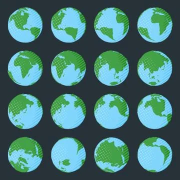 Big collection of planet Earth in comic book style Stock Illustration