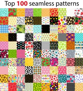 Big Collection, Set of 100 Top Seamless Pattern Backgrounds. Vec Stock Illustration