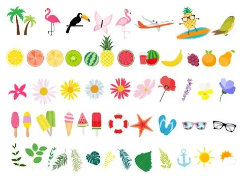Big Collection Set of Elements for Summer Poster Background.  Illustration Stockillustratie