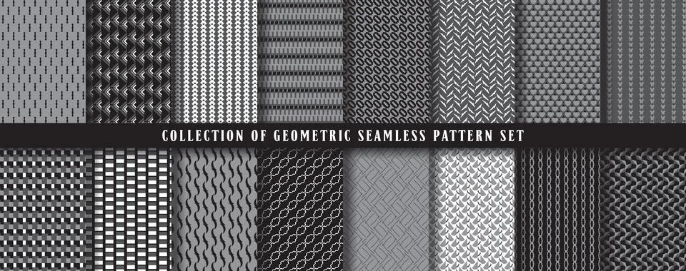 Big collection, set of vector seamless geometric pattern background. In black イラスト素材